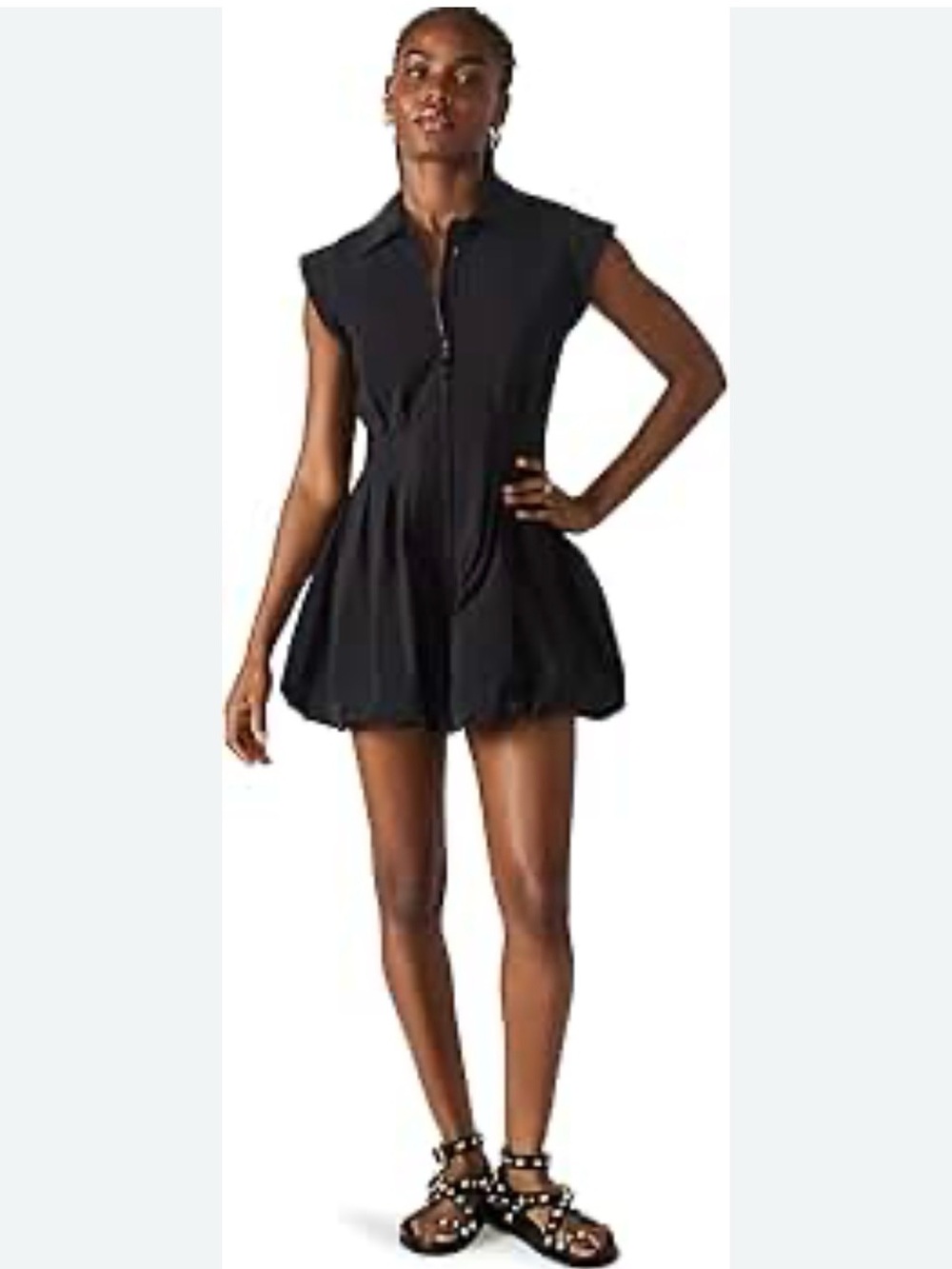 Steve Madden DYANNE Black Zip-Front Bubble Hem Dress